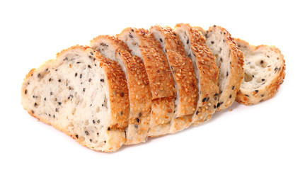 Bread with sesame on white background