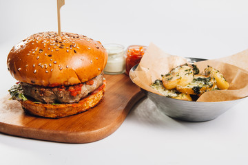 burger with fries