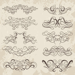Calligraphic decorative elements. Set of design elements. Vintage hand drawn vector collection