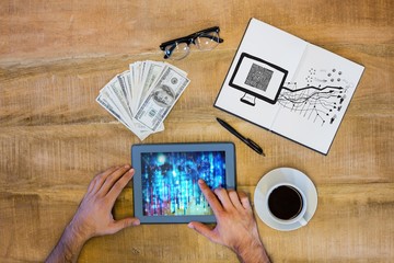 Composite image of maze on computer screen with arrows doodle