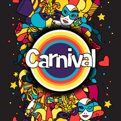 Obraz premium Carnival show background with doodle icons and objects