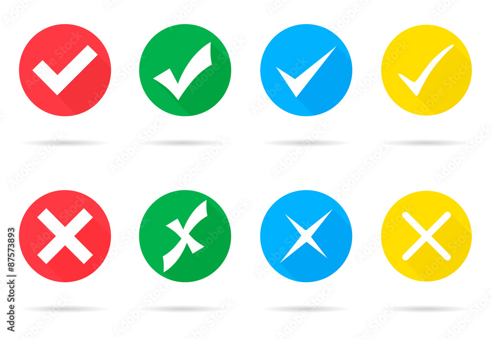 Poster set of different vector check marks and crosses