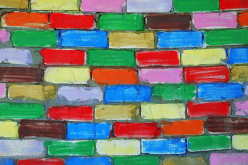 Rainbow colorful brick wall background