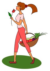 Girl carries harvest