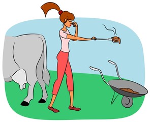 Girl collects manure