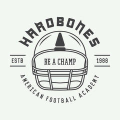 Vintage rugby and american football label, emblem or logo. Vector illustration