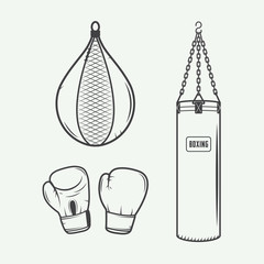 Boxing and martial arts logo badges, labels and design elements in vintage style. Vector illustration