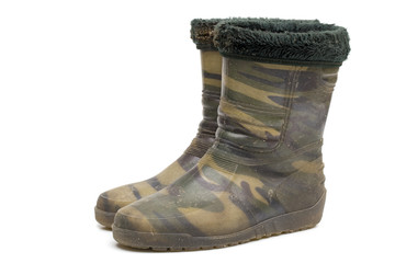 rubber boots on the white background