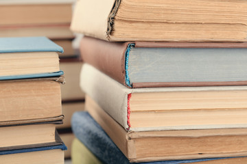 Heap of books close up