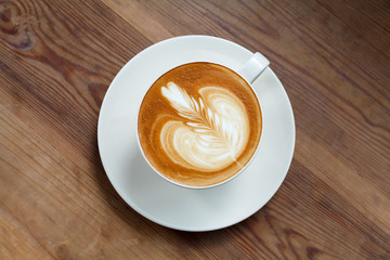 Top view cup of coffee latte