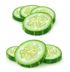 Slices of cucumber over white background