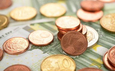 Various of coins and banknotes