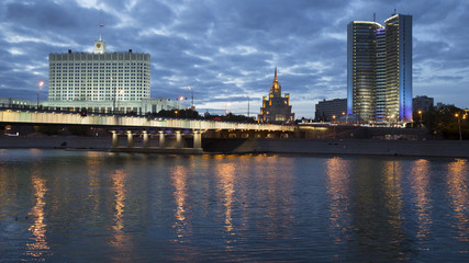 Naklejka premium Moscow Russia City Center View at Night