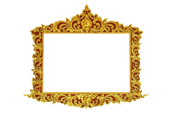 old antique gold frame Stucco walls greek culture roman vintage style pattern line design for border isolated on white background
