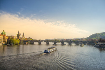 Obraz premium Vltava river and Charles bridge, Prague