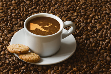 Still life - coffee with map of Papua New Guinea