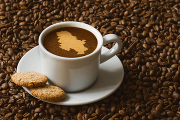 Still life - coffee with map of Serbia