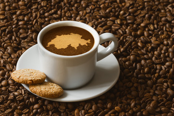 Still life - coffee with map of Switzerland