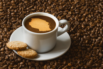 Still life - coffee with map of Tanzania