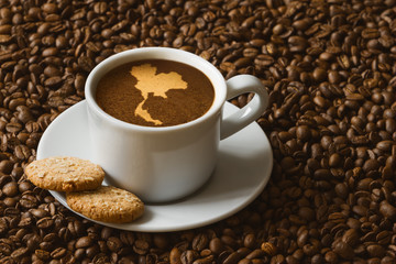 Still life - coffee with map of Thailand
