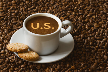Still life - coffee with text U.S.