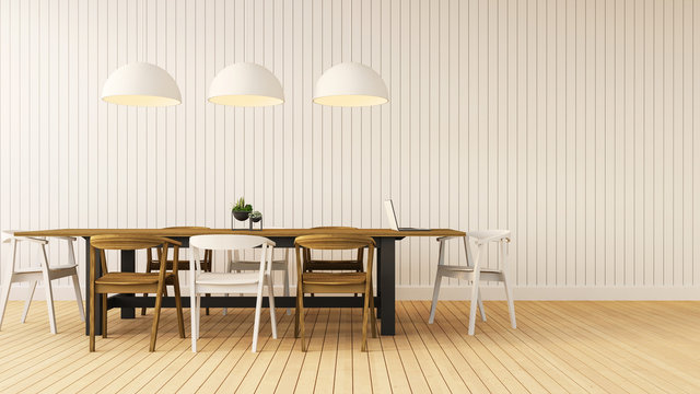 Working and Dining set with simple wall / 3D render image