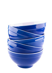 Blue bowls on white background