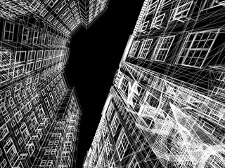 Abstract wireframe of  3D  architecture.