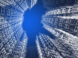 Abstract wireframe of  3D  architecture.