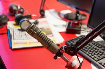 microphone at recording studio or radio station