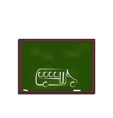 Green chalkboard with painting school bus