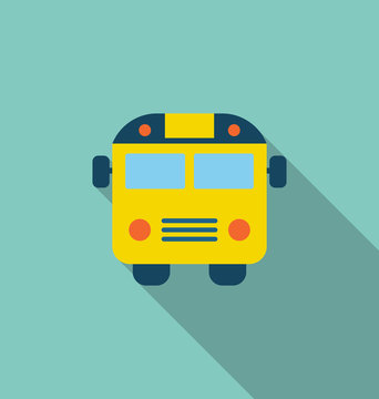 Illustration School Bus Flat Icon with Long Shadow