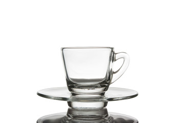Cups and saucers small glass, Isolated on white background.