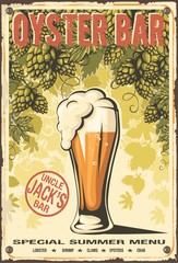 Oyster bar beer hop background grunge poster.
