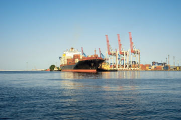 ship, container ship is moored in port