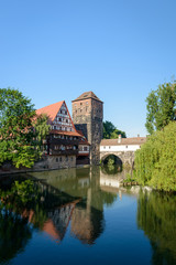 Fototapeta na wymiar Bridges of Nuremberg -Pegnitz river, Bayern, Germany