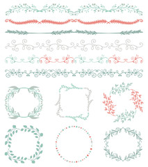 Colorful Hand Sketched Seamless Borders, Frames, Branches