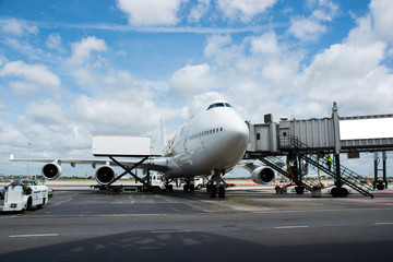 Airplane near the terminal in an airport