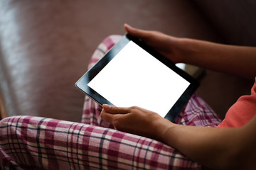 mock up of tablet and girl holding it 