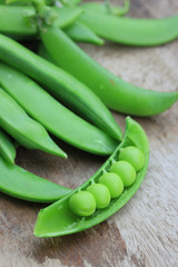 Fresh green soybeans on a wooden vintage