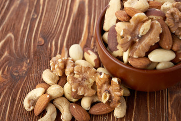 Mix nuts  on wooden background