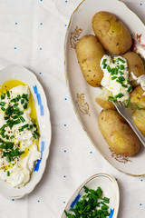 boiled young potato with cottage cheese sauce. German cuisine.
