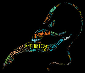 rhythmic gymnastic pictogram with related wordings on dark backg