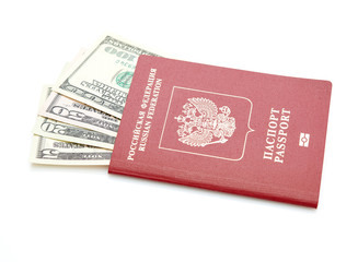 Russian passport with American dollars
