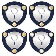 Set of four abstract icons with golden screws and magnifier