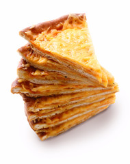 Slices of tasty cheese pizza isolated on white