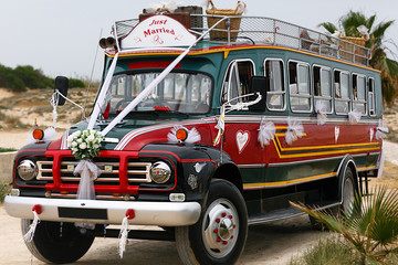 stylish hawaiian colorful decorated bus on cuprysstylish hawaiian colorful decorated bus on cyprus