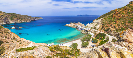 Beautiful Greek islands - Milos, panoramic view with Fyropotamos - obrazy, fototapety, plakaty