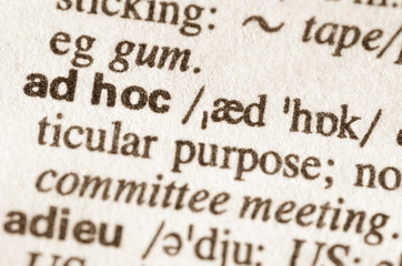 Dictionary definition of word aed hoc