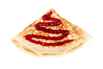 Pancake with a jam, isolated on a white.